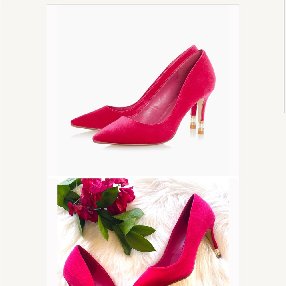 NWT Dune London hot pink velvet faux pearl heels - Picture 2 of 4